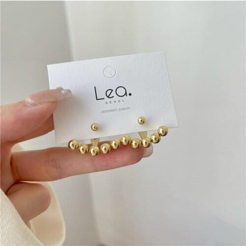Exquisite Simple Metal Gold Ball Back Hanging Dot Stud Earrings for Women Korean Smiling Studs Earring Jewelry