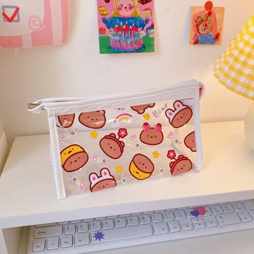 Kawaii Big Pencil Case Transparent PVC Waterproof Pencil Box Cute Large Capacity Makeup Storage Bag School Supplies Stationery