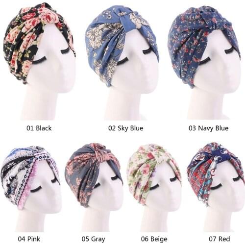 Womens Chemo Cap Cancer Hat Flower Printed Muslim Hair Scarf Turban Head Wrap Cover Skullies & Beanies
