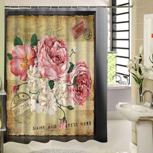 The Classical Stamp with Pink and White Flowers Vintage Design Shower Curtains Bath Curtain for Bathroom Decor High Quality