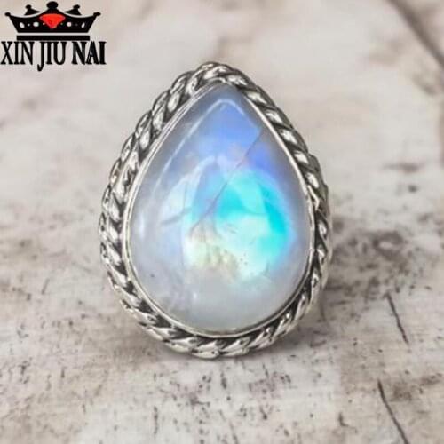 CZ sterling wedding Retro fashion Milky white moonstone Ring pear pear shaped zircon jewelry wholesale lots bulk chanukah