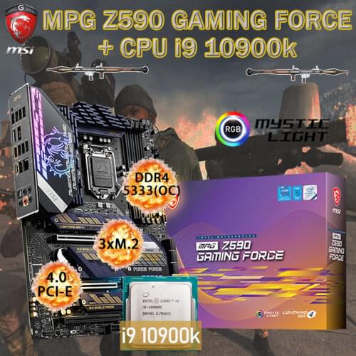 LGA1200 MSI MPG Z590 GAMING FORCE Motherboard+Intel Core i9 10900K CPU Set DDR4 5333MHz(OC) M.2 PCI-E 4.0 Placa-mãe Desktop Z590