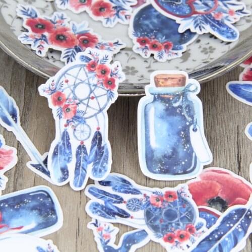 Beautiful Blue Dreamcatcher Bottle Flower Scrapbooking Stickers Decorative Sticker DIY Craft Photo Albums Decals Diary Deco