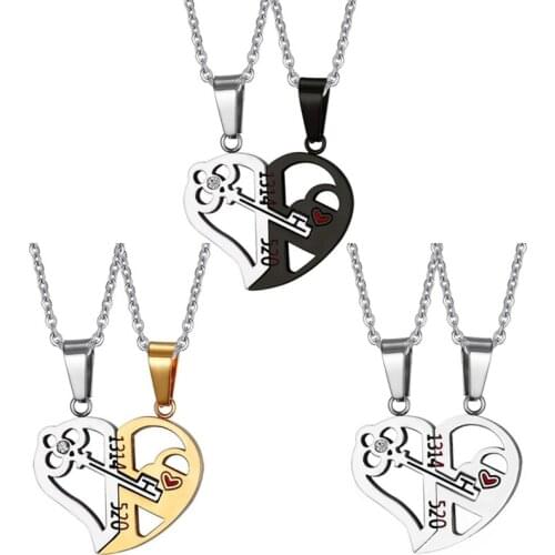 Fashion Valentine Unique Key Detachable Half Love Heart Pendants For Women Men Stainless Steel Couples Necklaces Gifts