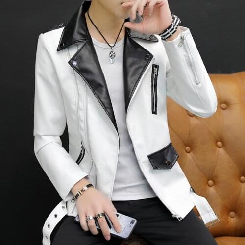 2020 New Design Motorcycle Bomber Leather Belt Jacket Men Autumn Turn-down Collar Slim Fit Male Leather Jacket Coats