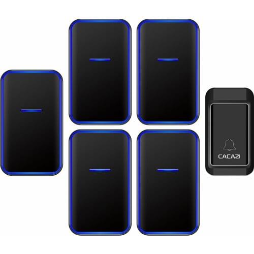 CACAZI No Battery Required Wireless Doorbell Self-powered Waterproof Welcome Home Cordless Call Ring Bell 1 Button 5 Receivers