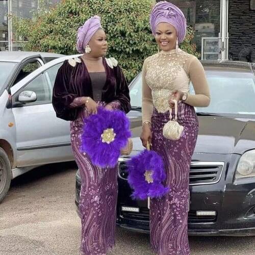 Latest Nigerian African Lace 2021 Bridal Lace Fabric High Quality Mesh Sequins Lace Fabric For Wedding Party 5 Yards