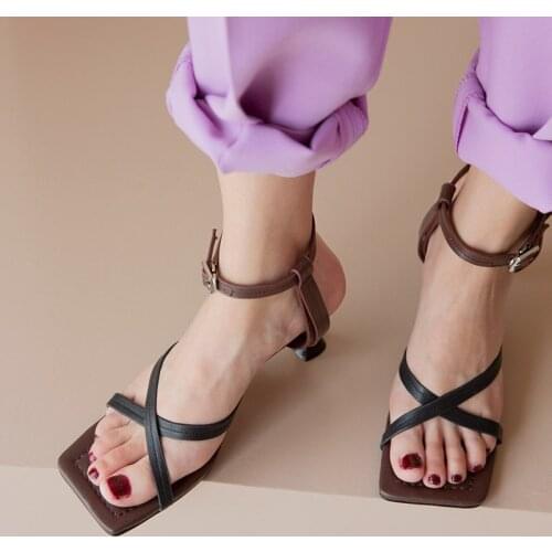 2020 vintage sandals ladies newest party dress shoes women sandals quality genuine leather mixed colors high heels