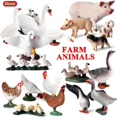 Oenux Original Farm Animals PVC Model Action Figures Simulation Pig Duck Hen Goose Horse Animal Model Set Toys For Kids Gift