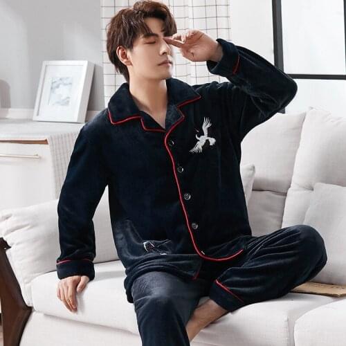 Fleece pajamas male qiu dong with warm thickening and youth flannel fleece winter can wear outside leisurewear suit