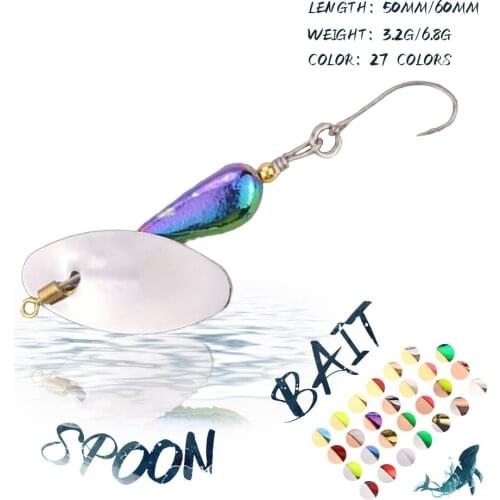 KoKossi 1PCS 50MM/60MM Fishing Lure Spinner Spoon Metal Rotating Artificial Hard Bait Jiging Fishing Baits Winter Fishing Tackle