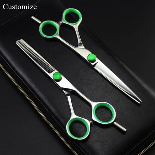 Customize professional japan 440c Green gem cut hair scissors cutting barber hair makas thinning shears hairdressing scissors