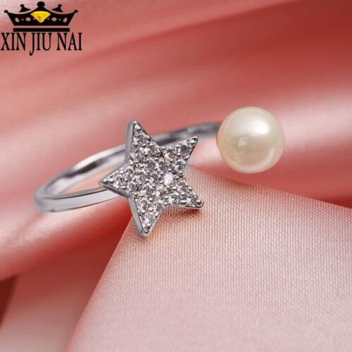 Simple atmosphere five-pointed star and pearl ring Cross-border fashion ring European and American luxury ring for fashion women