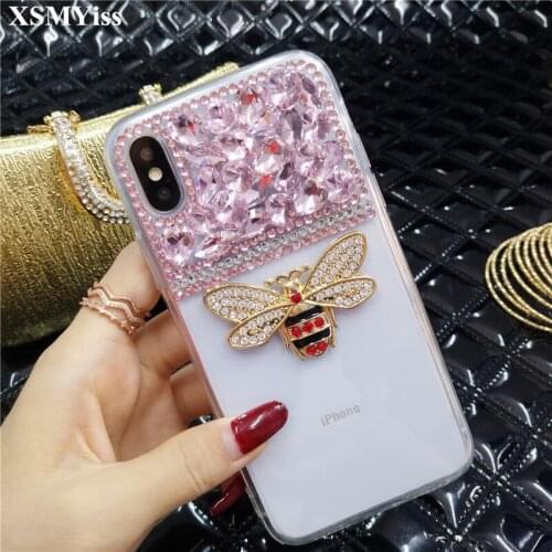 For iPhone 11 Pro MAX X XS Max 8 7 6 6S Plus Case Luxury Bling Rhinestone Crystal Diamond Bee Soft Transparent TPU Case Cover