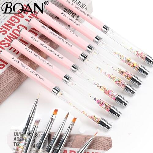 BQAN Pink Glitter Handle Nail Art Brush Liner Brush Manicure Acrylic Nails Round Gel Brush Nail Drawing With Liquid