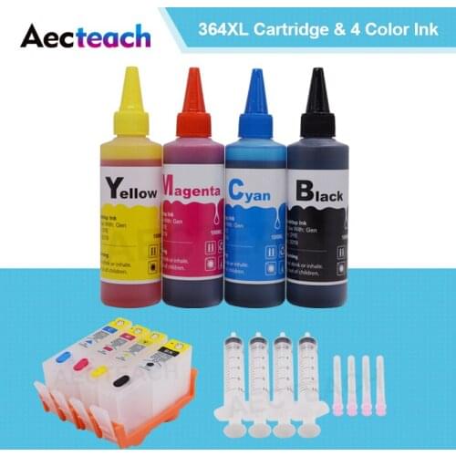 Aecteach Refillable Ink Cartridge Replacement For HP 364 XL Photosmart 5510 5515 5520 7520 6510 + For HP Printer Ink Refill