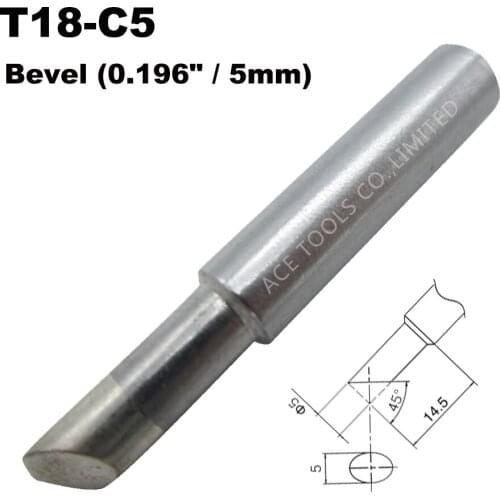T18-C5 Soldering Tip Bevel 5mm 0.196" Fit HAKKO FX-888 FX-888D FX-8801 FX-600 Lead Free Iron Bit Nozzle Welding Pencil Handle