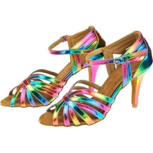Rainbow Color Latin Dance Shoes PU High Heel Soft Sole Latin Dancing Shoes for Adult/Ladies/Girls Wholesale A191