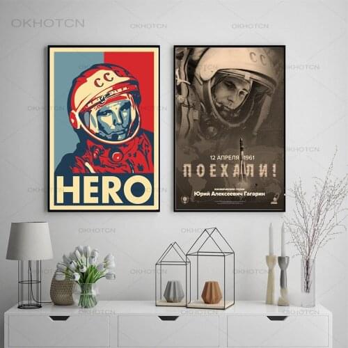 Vintage Canvas Art Space Heroes Painting Yuri Gagarin Posters and Prints Wall Art Pictures for Living Room Home Decor No Frame
