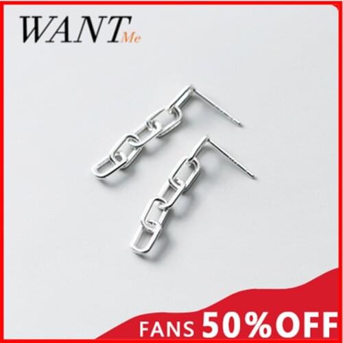 WANTME Punk Cuban Link Chain Stud Earrings for Fashion Women Genuine 925 Sterling Silver Ring Clasp Dangle Rock Jewelry Gift