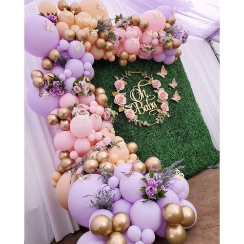 174pcs/Set Purple Pink Skin Balloon Garland Arch Gold Chrome 3D Butterfly Baby Shower Birthday Party Decoration Wedding Globos