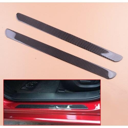 2Pcs/Set Car Middle Size Black Carbon Fiber Car Scuff Plate Door Sill Cover Panel Step Protector Guard Universal
