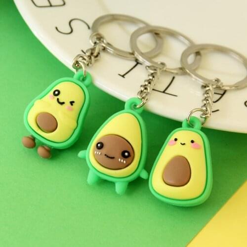 3D Comfortable Soft Glue Cute Green Smiling Avocado Shape Keychain Sweet Simulated Fruit Avocado Keyring Jewelry Women Chic Gift