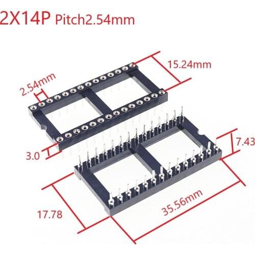 5pcs 0.100" 2.54mm Pitch IC socket 28 Position 2x14 Pin machine Pin Row spacing 15.24mm wide plate DIP Through hole solder