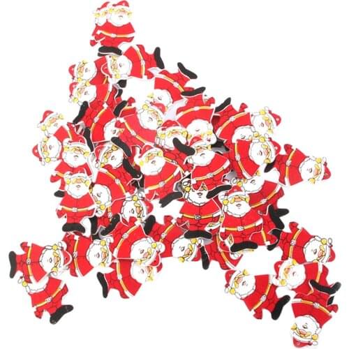 50pcs Wooden Santa Claus Christmas Tree Ornaments with Hole for Decoration