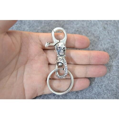 925 Sterling Silver biker Retro skull keyring key ring keychain key ring keychain A3331