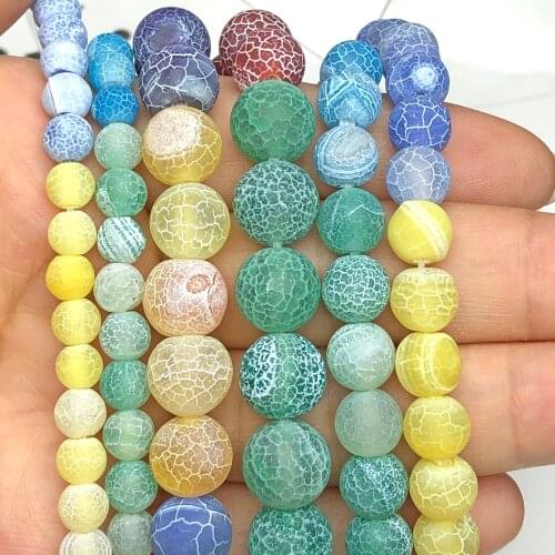 AAA Natural Matte Colorful Dragon Veins Cracked Fire Agates Stone Beads Loose Spacer Beads For Jewelry Making DIY Charm Bracelet