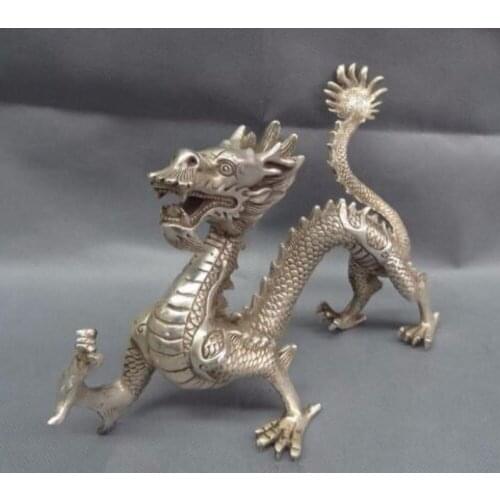 Antique antiques Collectible Decorated Old Handwork Tibet Silver Carved Big Dragon Statue/ Sculpture
