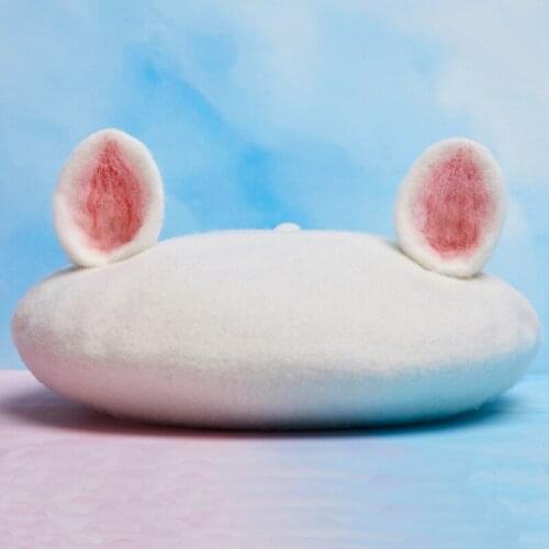 Manual wool felt beret express it in white cat ear show MOE painter cap
