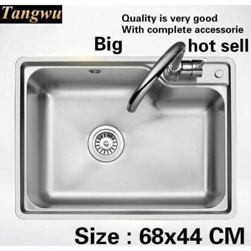 Free shipping Household vogue Kitchen single trough sink durable food grade 304 stainless steel hot sell 680x440 MM