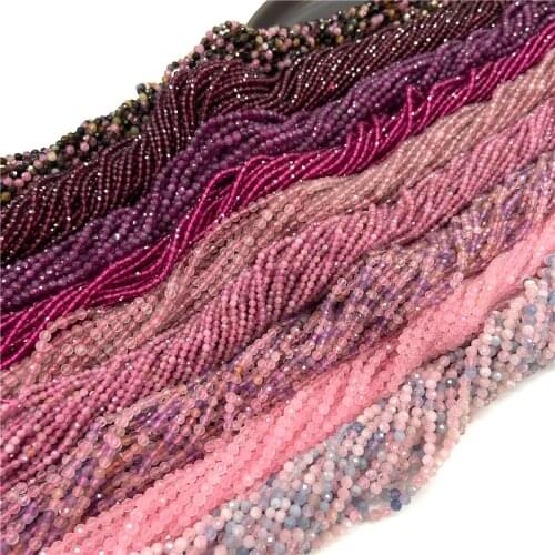 Natural Stone Faceted Small 2 3 4 mm Beads Pink Opal Morgan Loose Spacer Quartz Crystal Beads Jewelry Making Necklace Bracelets