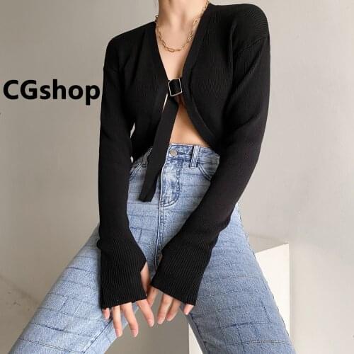 CGshop women fashion Knit cardigan Coat Tube top 2 Piece Set Breast wrap Wear long sleeve Knitwear short Outerwear tops