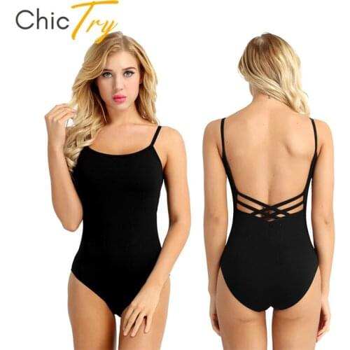 ChicTry Women Built-in Bra Professional Ballet Leotards Adult Spaghetti Straps Gymnastics Leotard Bodysuit Practice Dance Wear