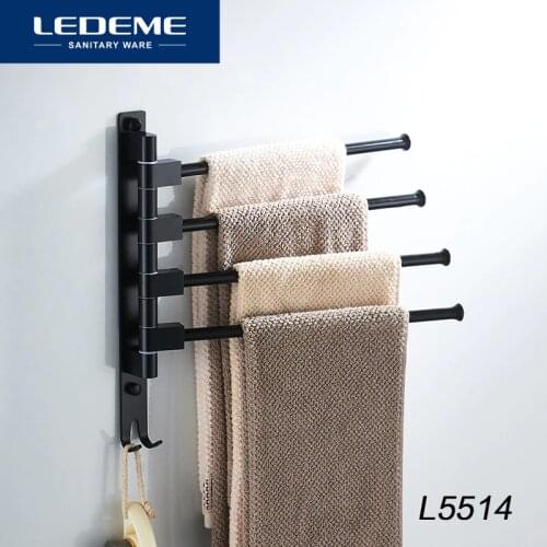 LEDEME Bath Four Towel Bars Bathroom Hardware Space Aluminium Lacquered Towel Bar With Hook 35cm Bathroom Accessorie L5514