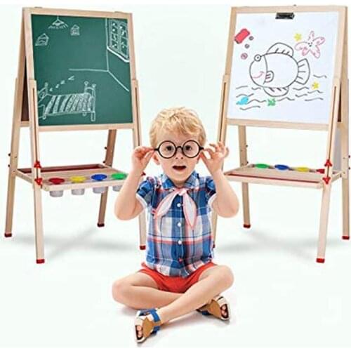 Children Painting Blackboard Wooden 2 In 1 Adjustable Blackboard Whiteboard Double Sided Kid Drawing Writing Board Easel HWC