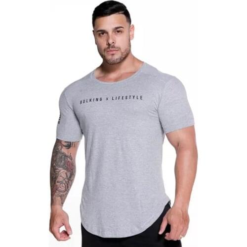 Summer T Shirt Men Gym Fitness Bodybuilding T Shirt Running Sports Training T Shirt Slim Casual Breathable Male Print Tee Tops