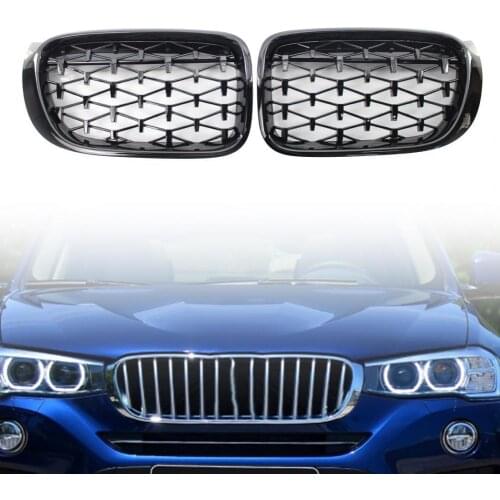 2Pcs Meteor Style Gloss Black Car Front Kidney Grilles Replacement 51117338571 51117338572 51137367421 for BMW F25 F26 X3 X4 14