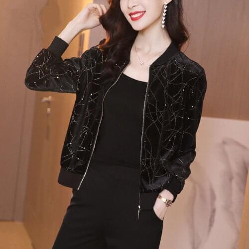 2021 Korean Fashion Spring Velvet Jacket Women Long Sleeve Bomber Jackets Casual Zipper Baseball Female Coats Outerwear Clothes