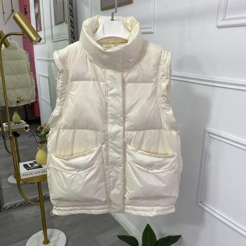 Trendy New Women Winter Stand Collar Thick Warm 90% White Duck Down Vest Casual Female Sleeveless Down Coat Ladies Waistcoat