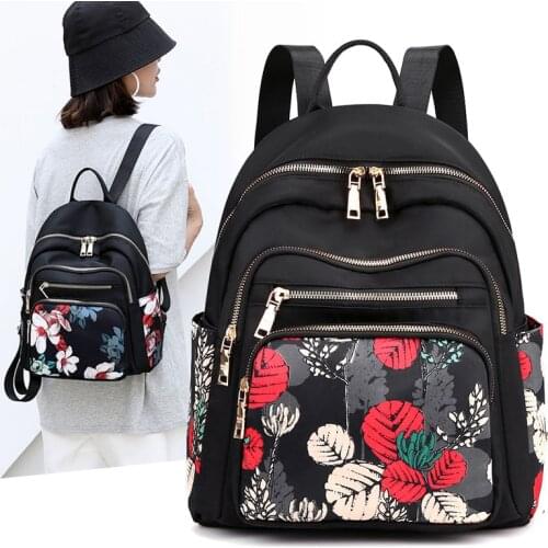Fashion Womens Backpack with Floral Print Nylon Cloth Colorful Printing Female Backpacks for Women Teenager Youth Back Pack Bag