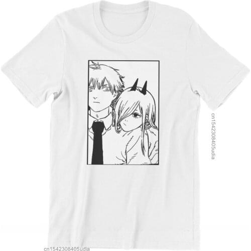 Chainsaw Man Denji Manga Denji And Power T Shirt Harajuku Homme High Quality Tshirt Large O-Neck Men Camisa Streetwear