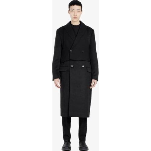 Custom dress 2021 Black double-layered deconstructed woolen coat with detachable mens woolen coat