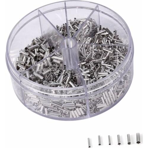 1900pcs Ferrule Kit Wire Crimp Connector Non Insulated Electrical Crimp Cord Metal Wire End Terminals 5 types Bare Copper