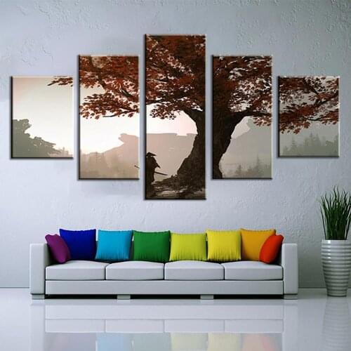 Wall Art Canvas HD Print 5pcs Samurai Anime Maple Tree Poster Home Decor Living Room Home Decoration Painting Modular Pictures