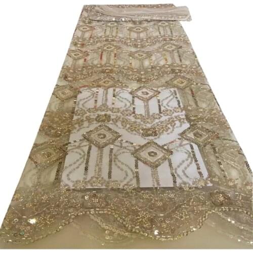Latest Beaded and Sequins French Tulle Lace Fabric Embroidered French Tulle African Lace Fabric for Women Dress dx66-597