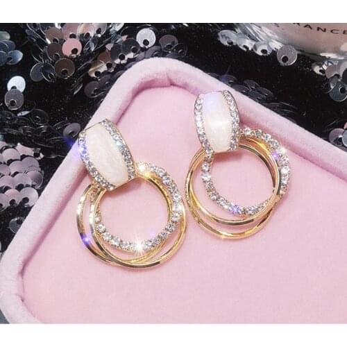 New Fashion Drop Earrings Designed For Women Geometric Round Shiny Rhinestone Earrings Women Jewelry Wholesale